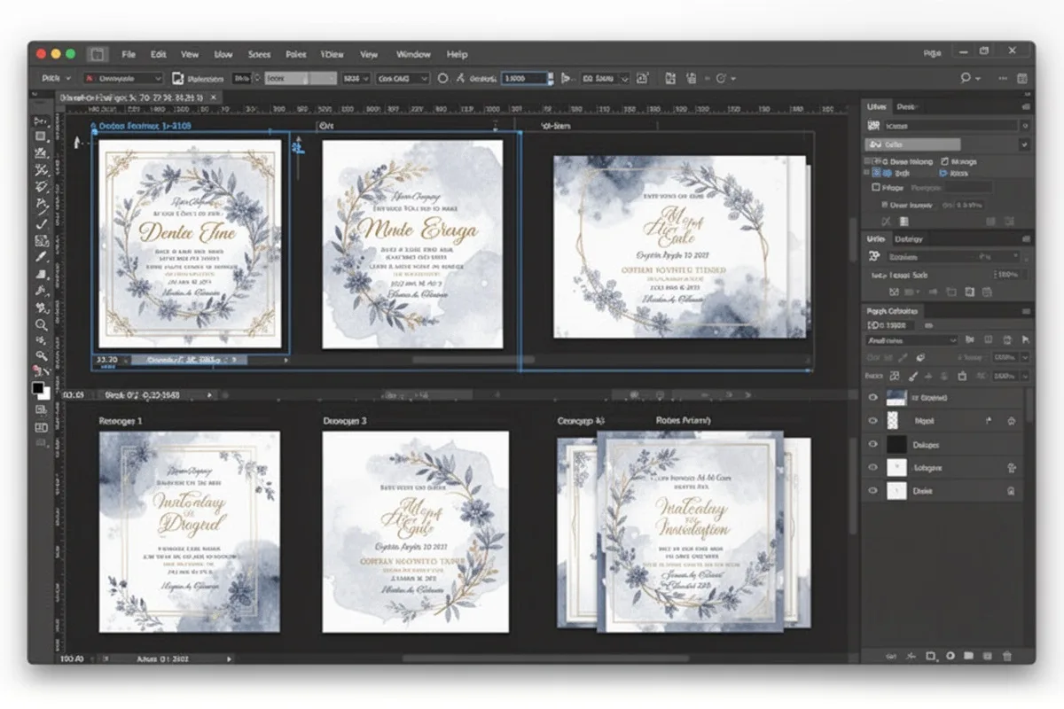step by step digital invitation creation process on computer screen design templates visible