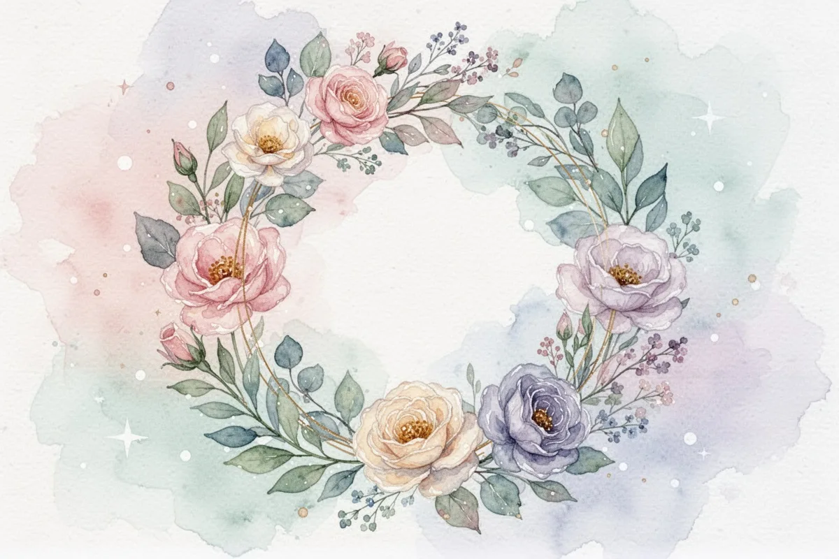 watercolor style wedding invitation soft pastel colors botanical flowers artistic