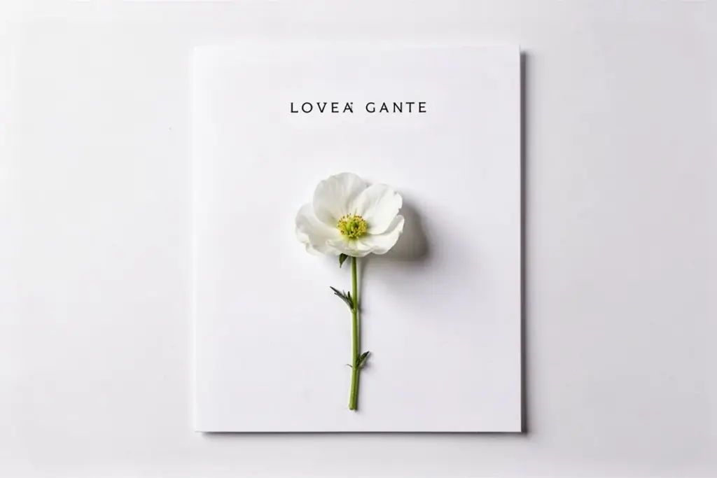 minimalist wedding invitation card white background simple elegant typography single flower modern design