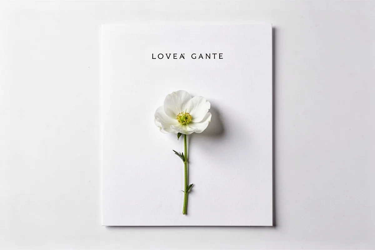 minimalist wedding invitation card white background simple elegant typography single flower modern design