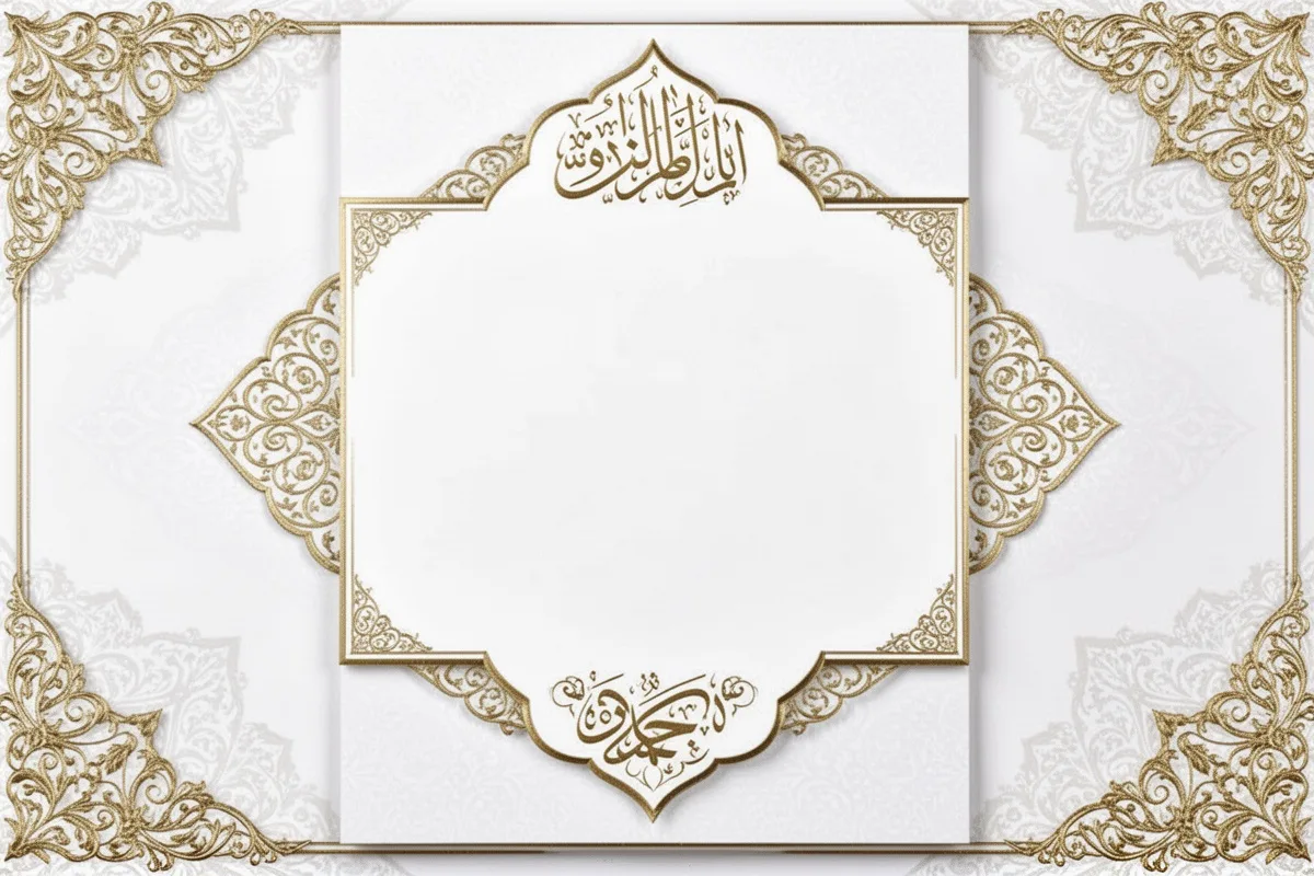 elegant nikah wedding ceremony invitation card Islamic style white and gold Turkish calligraphy details